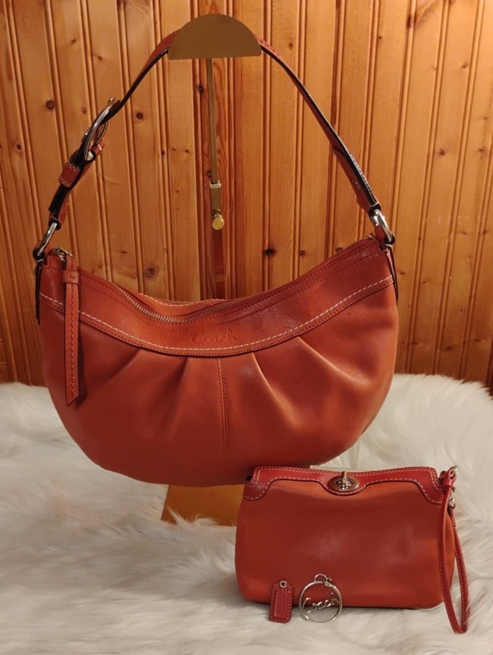Coach Y2k Soho Hobo Shoulder Bag W Matching Wristlet In Orange Set